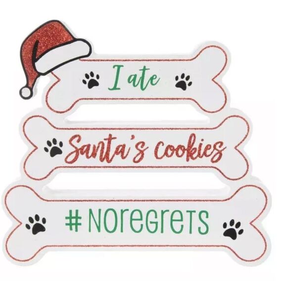 I Ate Santa's Cookies Bone Wood Decor Festive Dog Bone Sign with Santa Hat - Picture 4 of 4